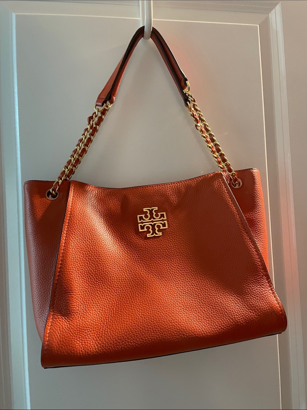 Tory Burch Orange Leather Chain-Handle Shoulder Bag